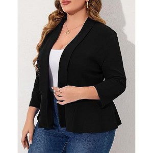 Plus Size Blazer For Women 3/4 Sleeve Ruffle Open Front Jacket Casual Office Coat - 1 of 4
