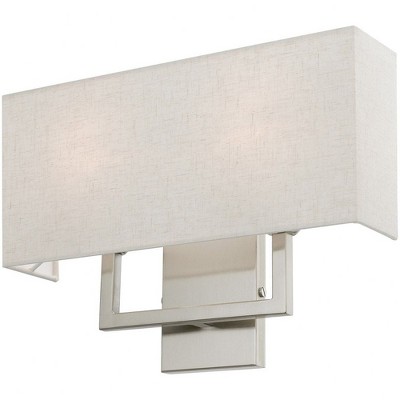 Brushed Nickel 2-Light Wall Sconce with Oatmeal Fabric Shade