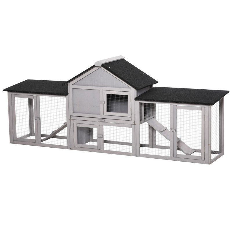 PawHut 83" Wooden Rabbit Hutch Large Bunny Hutch House with Double Run, Removable Tray and Waterproof Roof for Outdoor, 5 of 10
