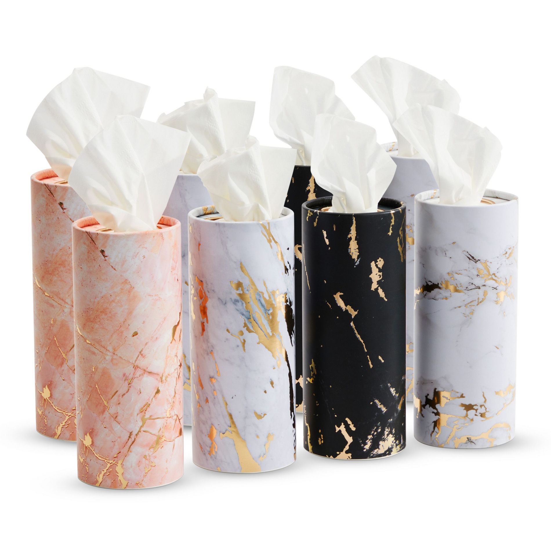 Glamlily 8-Pack Car Tissues Cylinder Boxes - Round Travel Size Wipes for Car Cup Holder (50 Tissues Per Container, Marble Design)