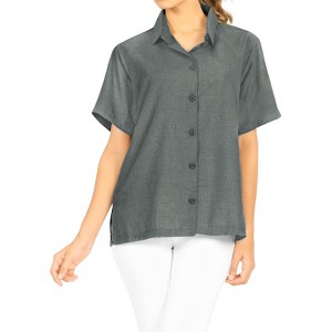 LA LEELA Women's Summer Casual Hawaiian Blouse Shirt Blouses Short Sleeve Button Down Dress Tops Tee Shirts Dresses for Women - 1 of 4