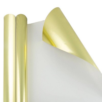 JAM PAPER Gold Metallic Gift Wrapping Paper Roll - 2 packs of 25 Sq. Ft.: Solid Gold Foil for All Occasions, Love Theme