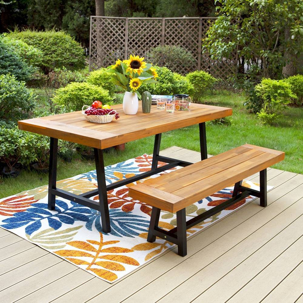 Photos - Dining Table 2pc Acacia Wood Patio Set with Bench - Captiva Designs: Weather-Resistant, Ergonomic Design