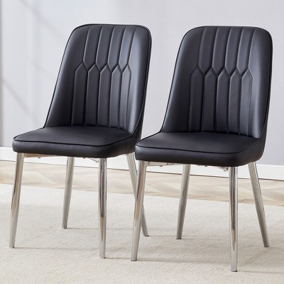 Modern Dining Chairs Set of 2, Equipped with PU Artificial Leather Backrest Cushions and Silver Metal Legs, for Restaurants - White