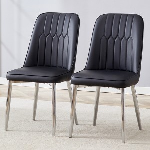 Modern Dining Chairs Set of 2, Equipped with PU Artificial Leather Backrest Cushions and Silver Metal Legs, for Restaurants - White - 1 of 4