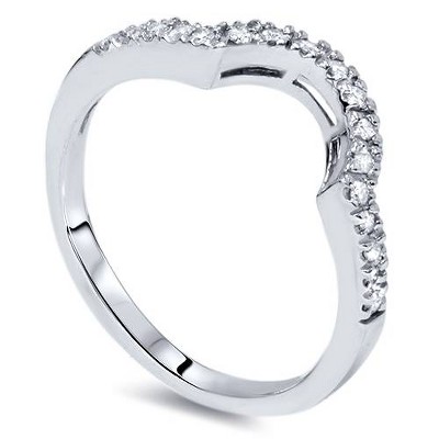 Pompeii3 1/3ct Diamond Curved Notched Wedding Ring 14K White Gold