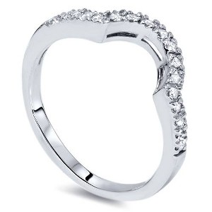 Pompeii3 1/3ct Diamond Curved Notched Wedding Ring 14K White Gold - 1 of 2