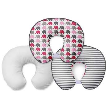 Bacati - 3 pc Elephants Pink/Gray Hugster Feeding & Infant Support Nursing Pillow with 2 removable zippered covers