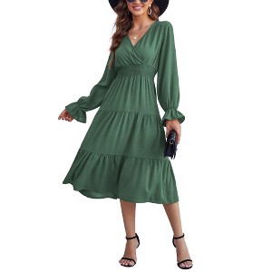 Clearlove Casual V Neck Layered Long Sleeve Wedding Guest Maxi Dresses for Women Flowy Maxi Dress - 1 of 4