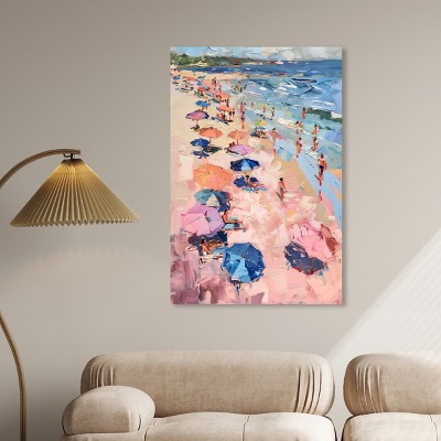 Colorful Coastal Beach Scene Wrapped Canvas Wall Art, 30" x 45"