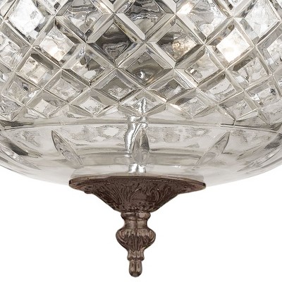 English Bronze Crystal 2-Light Ceiling Mount Fixture
