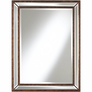 Uttermost Palais Round Vanity Decorative Wall Mirror Vintage Rustic Beveled Mottled Bronze Beaded Frame 30" Wide for Bathroom Bedroom Living Room Home - 1 of 4