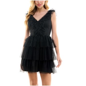 City Studio Womens Tiered Tulle Fit & Flare Dress, Black, 1 - 1 of 1