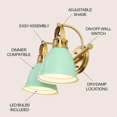 Phineas Mint Green and Brass Gold Adjustable 2-Light LED Vanity Light