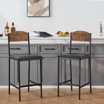 WhizMax Bar Stools, Set of 2 PU Upholstered Bar Stools, 25.2 Inch Modern Counter Height Bar Stools with Back and Footrest, Dining Chairs
