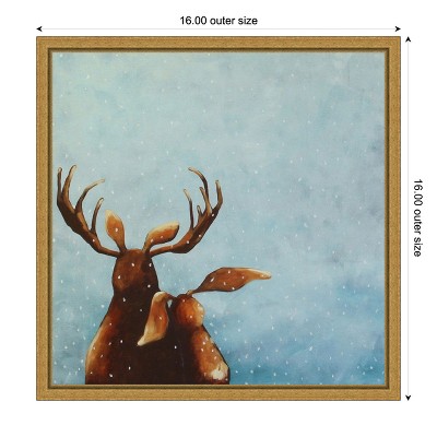 Friends Moose Gold Framed Canvas Wall Art 16 x 16