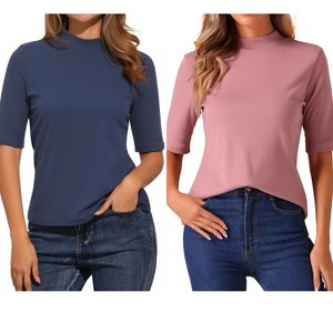 INSPIRE CHIC Women's Half Sleeve Casual Turtleneck Solid Elastic Soft T-Shirts 2 Packs - 1 of 4