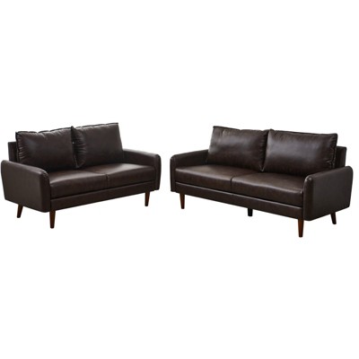 Leather Sofa Set Modern Sofa & Loveseat Set 2 Piece Couch Set with Wooden Legs for Living Room, Office