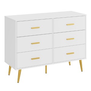 Dresser for Bedroom, Modern Wood Dresser with 6 Wide Drawers, Gold Handles Storage Organizer Unit - 1 of 4