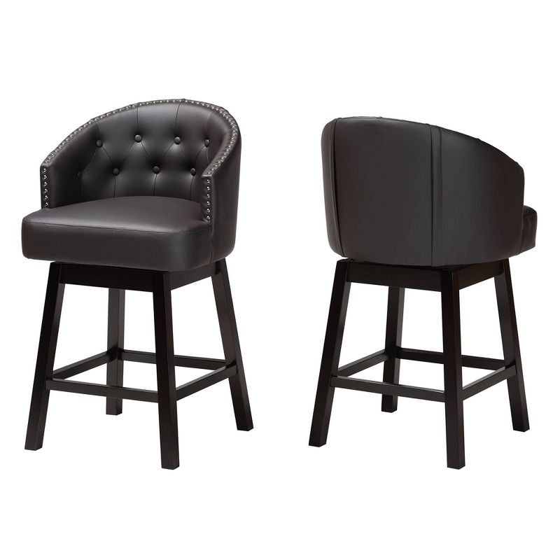 2pc Theron Faux Leather and Wood Swivel Counter Stool Set - Baxton Studio, 3 of 11
