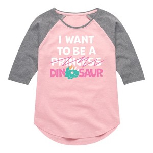 Girls' - Instant Message - I Want To Be A Dinosaur -Not Princess Shirt Tail Raglan Graphic T-shirt - 1 of 4