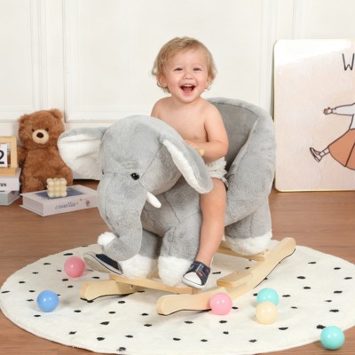 Ridstar Plush Elephant Rocking Toy with Lullaby, Hand Puppet & Safety Strap Suitable for Children Aged 1-3 Years-Grey