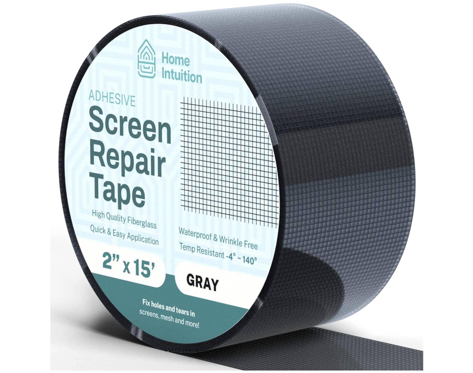 HOME INTUITION 2 in. x 15 in. Gray Fiberglass Window Screen Repair Tape Patch for Ripped Screen Doors and Windows