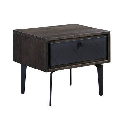 Cross Solid Oak and Metal Nightstand Dark Gray - Armen Living