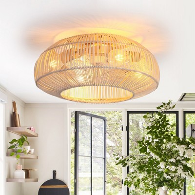 Ihomeadore 20" Gold Farmhouse Cage Ceiling Fans with Light and Remote Flush Mount Ceiling Fans for Kitchen Hallway