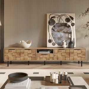 78'' Modern Wood TV Stand with Checkered Doors for 85" TV,Entertainment Center with Storage Cabinets & Drawer-Baofuwish - 1 of 4