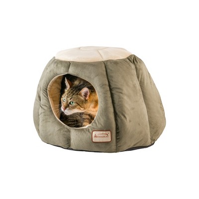 Small Laurel Green and Beige Faux Suede Cat Cave Bed