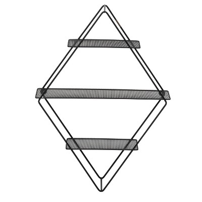 Black Geometric Steel 3-Tier Floating Wall Shelf