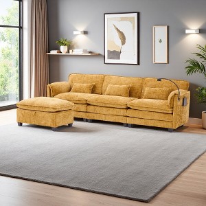 112" Chenille L-Shaped Sectional Sofa with Storage Ottoman & USB Ports - 1 of 4