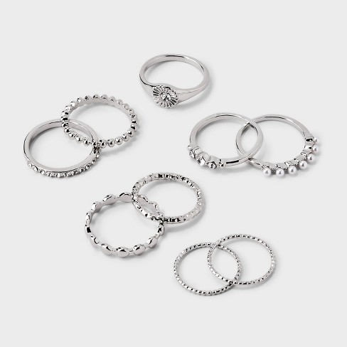 Crystal And Pearl Multi Ring Set 8pc - Wild Fable™ Silver : Target