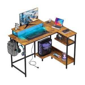 GALAXHERO 43-Inch Small L-Shaped Gaming Desk, Corner Computer Desk with Power Outlets, LED Lights & Monitor Stand, Office Desk for Bedroom - 1 of 4