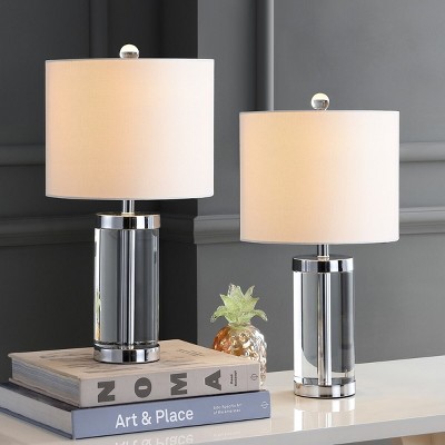 Laurie Clear Crystal Cylinder Table Lamp Set with White Cotton Shade
