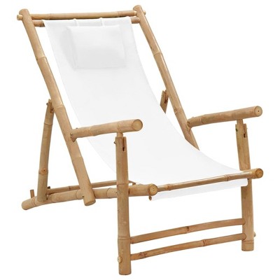 vidaXL Cream White Adjustable Deck Chair - Bamboo and Durable Canvas Material - Foldable Design for Easy Storage