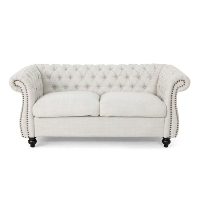 VYNXARIA Chesterfield Style LOVESEAT SOFA - 61.75" W, Deep Button Tufted Diamond Stitch, Nailhead Accents, Rolled Arms, Elegant Gray Upholstery