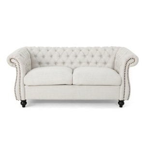 VYNXARIA Chesterfield Style LOVESEAT SOFA - 61.75" W, Deep Button Tufted Diamond Stitch, Nailhead Accents, Rolled Arms, Elegant Gray Upholstery - 1 of 4