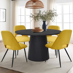 5-Piece Dining Table Set for 4, 46" Modern Round Manufactured Grain Dining Table with 4 Upholstered Fabric Dining Chairs for Dining Room-Maison Boucle - 1 of 4