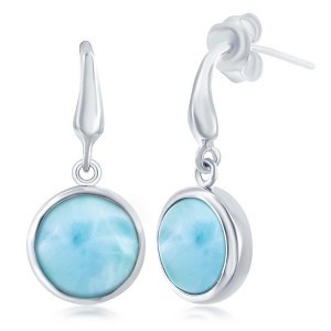 Caribbean Treasures Sterling Silver Bezel-set Round Larimar Dangle Earrings - Blue - 1 of 2