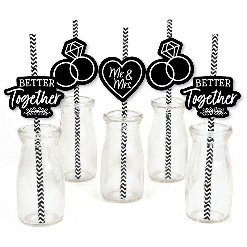Big Dot of Happiness Mr. and Mrs. - Paper Straw Decor - Black and White Wedding or Bridal Shower Striped Decorative Straws - Set of 24, 1 of 7