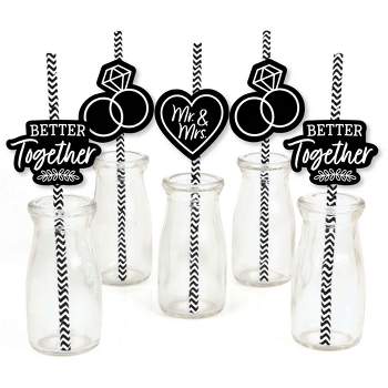 Big Dot of Happiness Mr. and Mrs. - Paper Straw Decor - Black and White Wedding or Bridal Shower Striped Decorative Straws - Set of 24