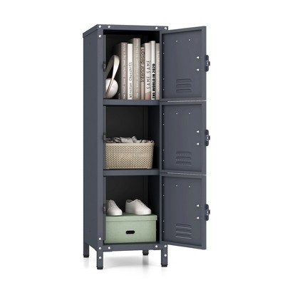 Tangkula Metal Storage Locker 40" Industrial Cabinet w/ 3 Lockable Doors Adjustable Feet