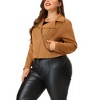 Agnes Orinda Women's Plus Size Winter Suede Cropped Moto Biker Zip Up Faux Suede Jackets - 2 of 4
