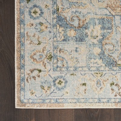 Beige Blue Synthetic Medallion Runner Rug 2'2" x 10'