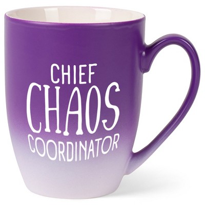 Elanze Designs Chief Chaos Coordinator Two Toned Ombre Matte Purple and White 12 ounce Ceramic Stoneware Coffee Cup Mug