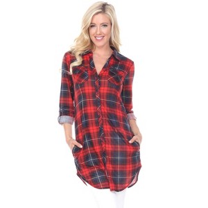 Women's Piper Stretchy Plaid Tunic with Pockets - White Mark - 1 of 3