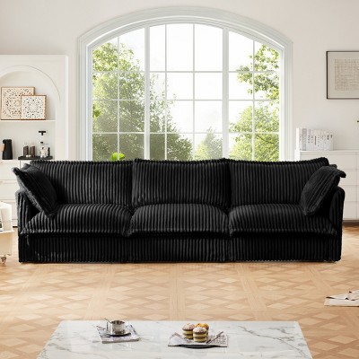 Slipcovered Sectional Sofa, 3 Seater Sofa with Removable Cover, Sofa with Suppleness Armrests, Corduroy Fabric Sectional Sofas-Cuddlewood