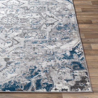 Angelo 5'3" Round Blue and Ivory Synthetic Fur Area Rug